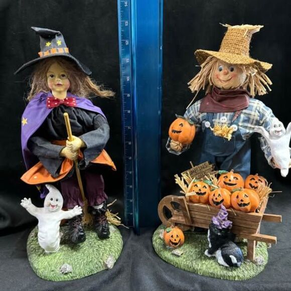 Halloween Fall Decor Witch & Scarecrow 13” Fabric Mache Figures w/ original box - Picture 4 of 9